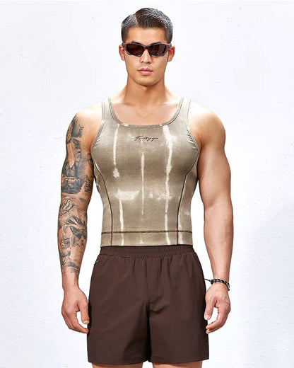 Men’s Ribbed Tie-Dye Stretch Workout Muscle Shirt