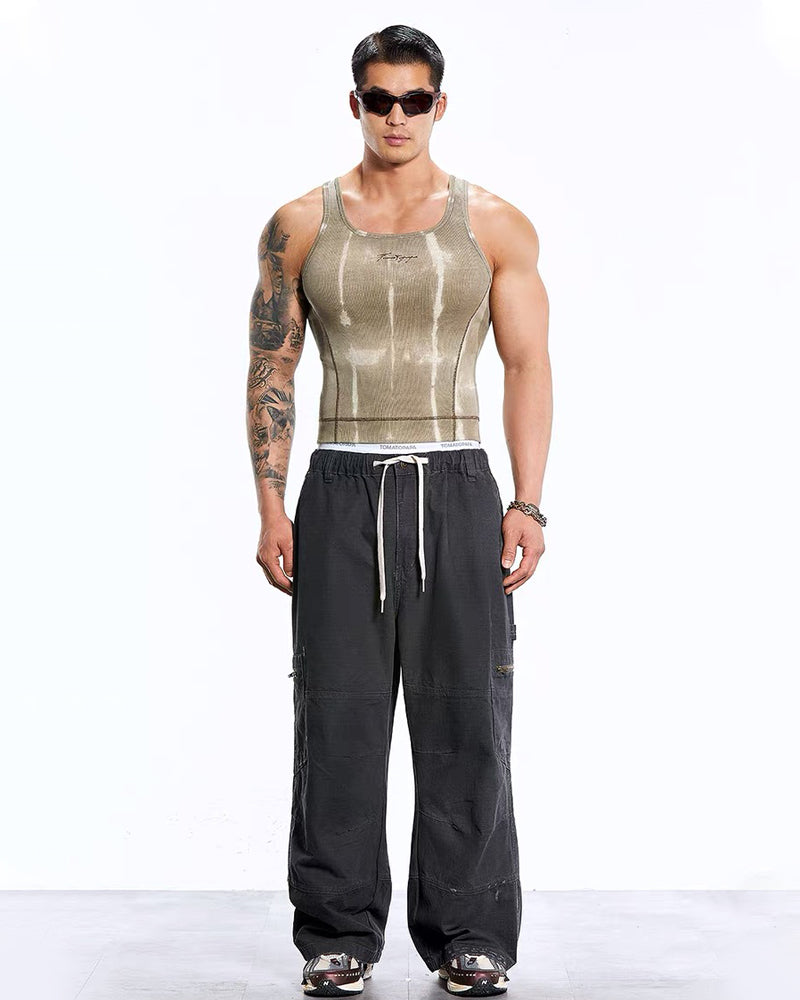 Men’s Ribbed Tie-Dye Stretch Workout Muscle Shirt