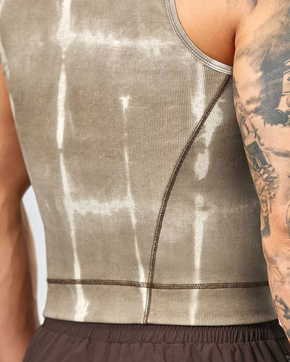 Men’s Ribbed Tie-Dye Stretch Workout Muscle Shirt
