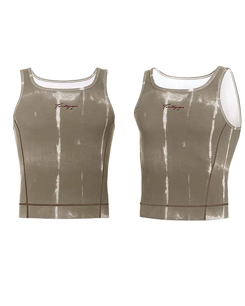 Men’s Ribbed Tie-Dye Stretch Workout Muscle Shirt