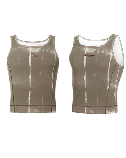 Men’s Ribbed Tie-Dye Stretch Workout Muscle Shirt