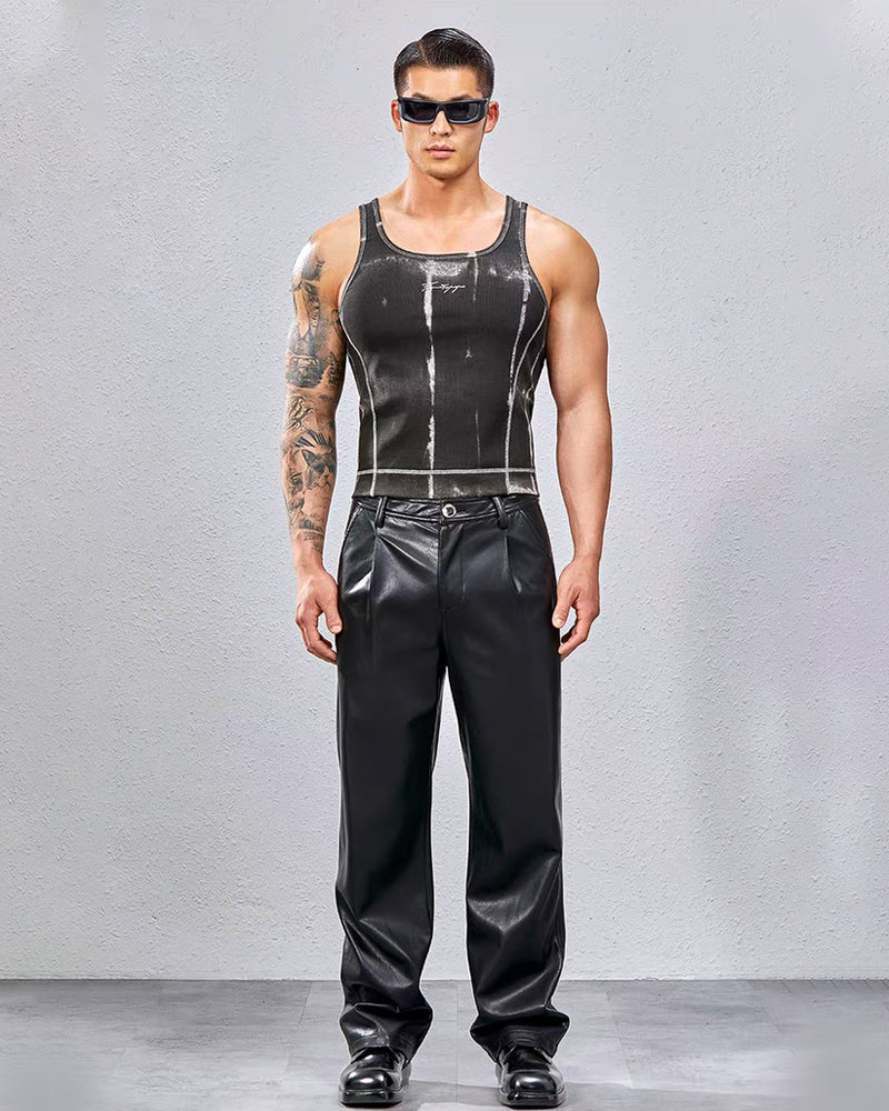 Men’s Ribbed Tie-Dye Stretch Workout Muscle Shirt