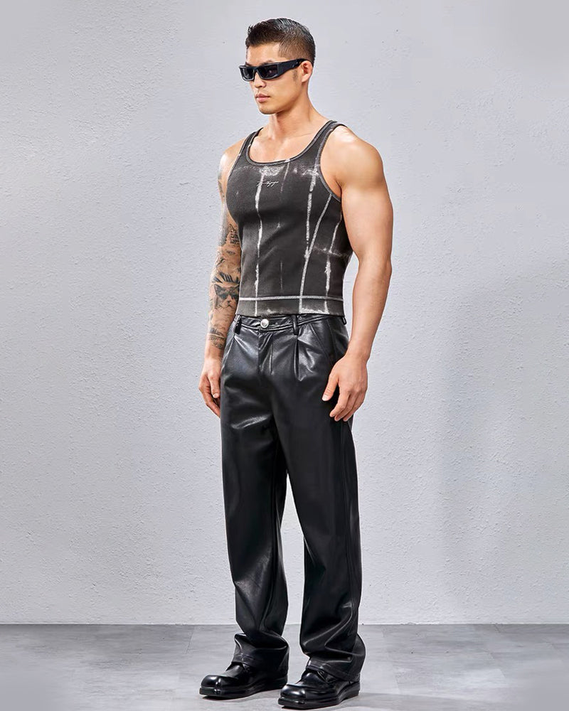Men’s Ribbed Tie-Dye Stretch Workout Muscle Shirt