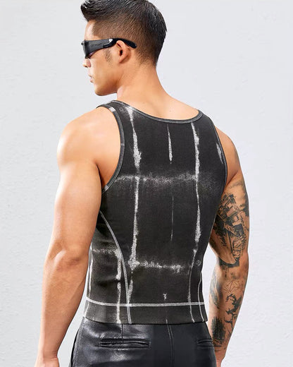Men’s Ribbed Tie-Dye Stretch Workout Muscle Shirt