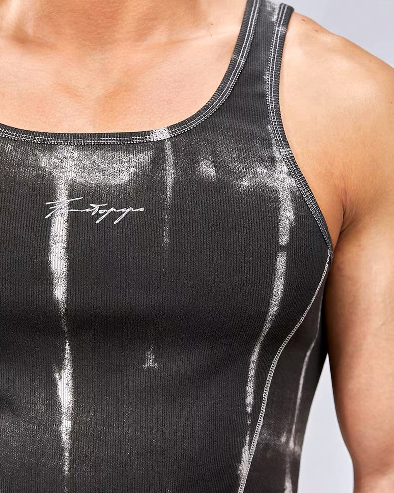 Men’s Ribbed Tie-Dye Stretch Workout Muscle Shirt