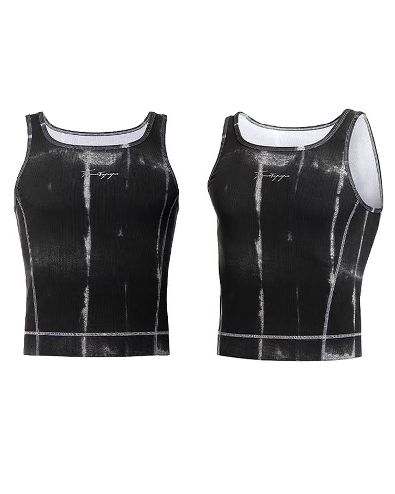 Men’s Ribbed Tie-Dye Stretch Workout Muscle Shirt