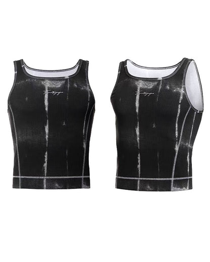 Men’s Ribbed Tie-Dye Stretch Workout Muscle Shirt