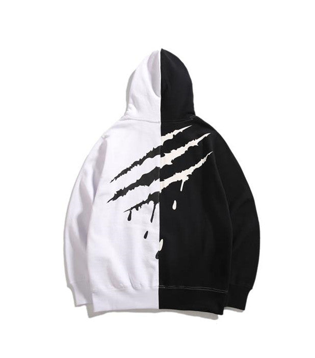 Techwear Claw Marks Black and White Hoodie
