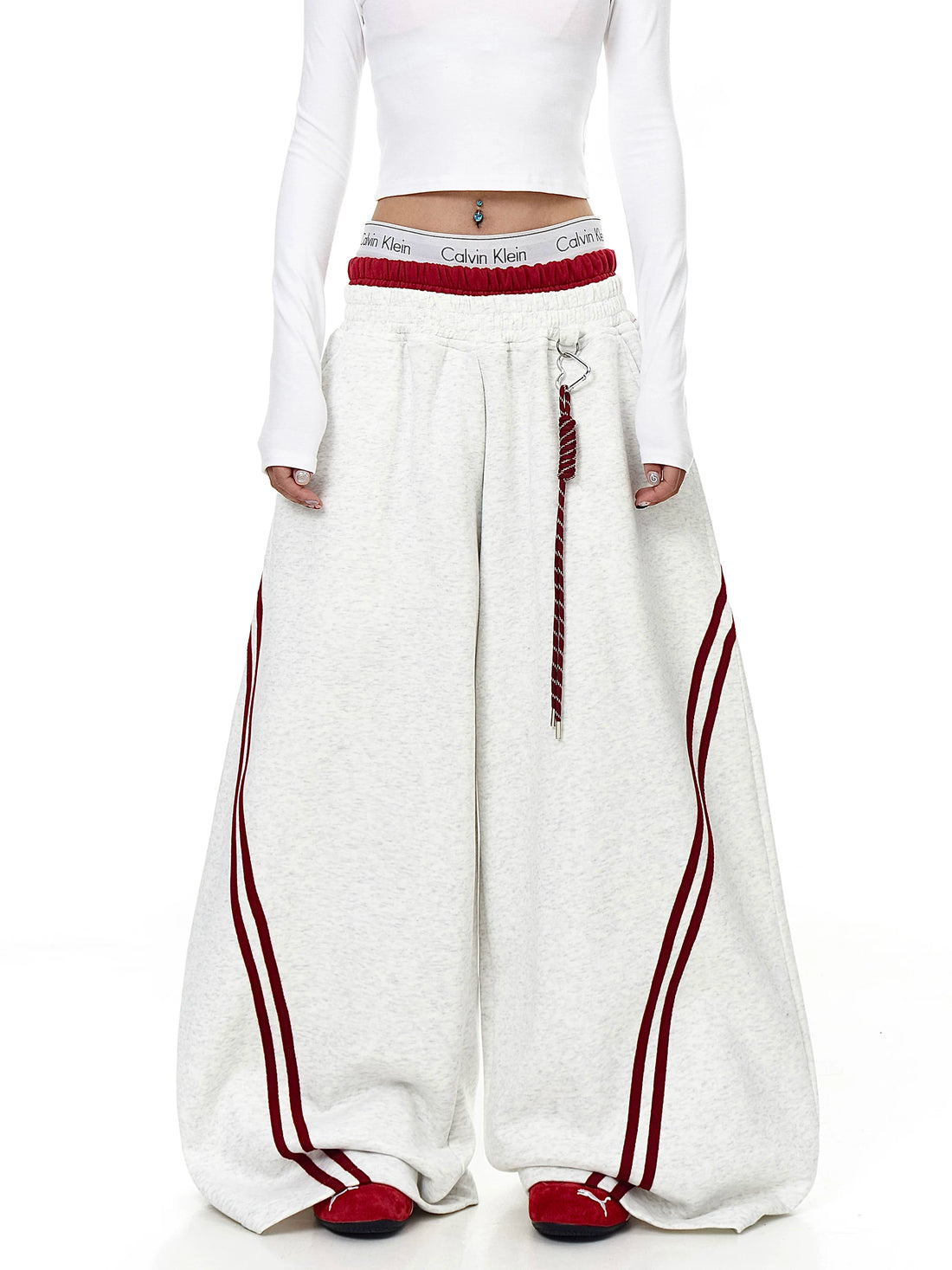 Gray patchwork sweatpants with extra-wide silhouette - Techwearofficial