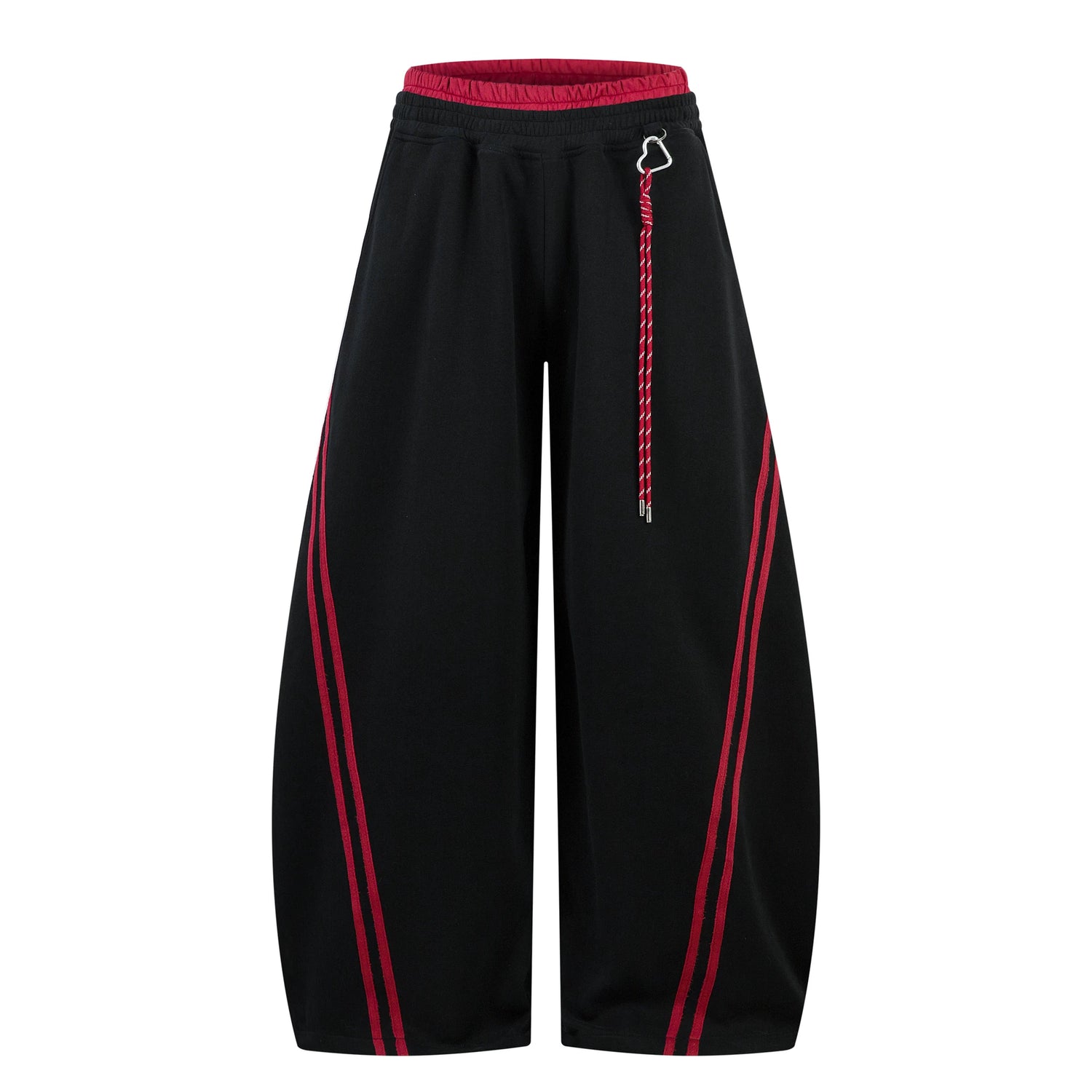 Black striped patchwork curved wide-leg sweatpants - Techwearofficial