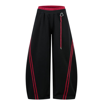 Black striped patchwork curved wide-leg sweatpants - Techwearofficial