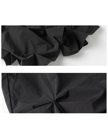 Opium Style 3D Sculpted Pleated Black Wide-Leg Pants