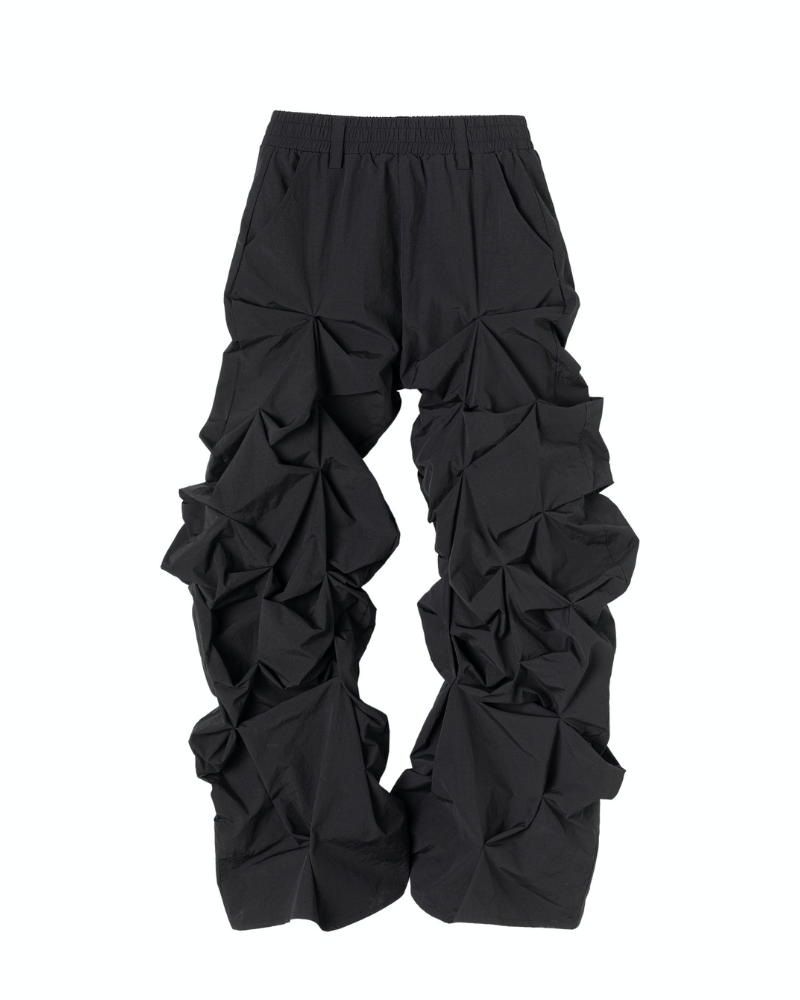 Opium Style 3D Sculpted Pleated Black Wide-Leg Pants – Techwear Opium Style 3D Sculpted Pleated Black Wide-Leg Pants – Techwear