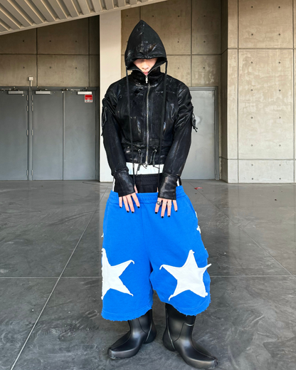 Opium Style Dark Waxed Metal–Effect Hooded Jacket