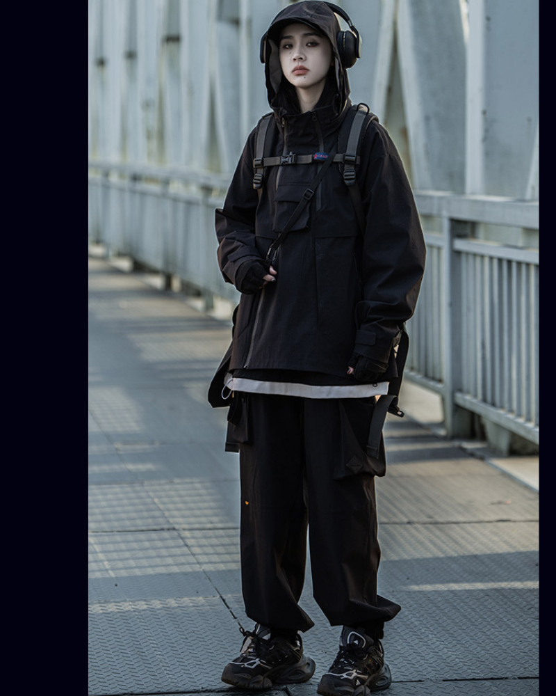 Outdoor Unisex Diagonal Zipper Functional Jacket