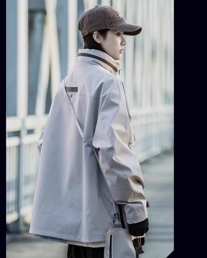 Outdoor Unisex Diagonal Zipper Functional Jacket