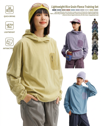 Outdoor Sports Unisex Lightweight Rice Grain Fleece Hoodie