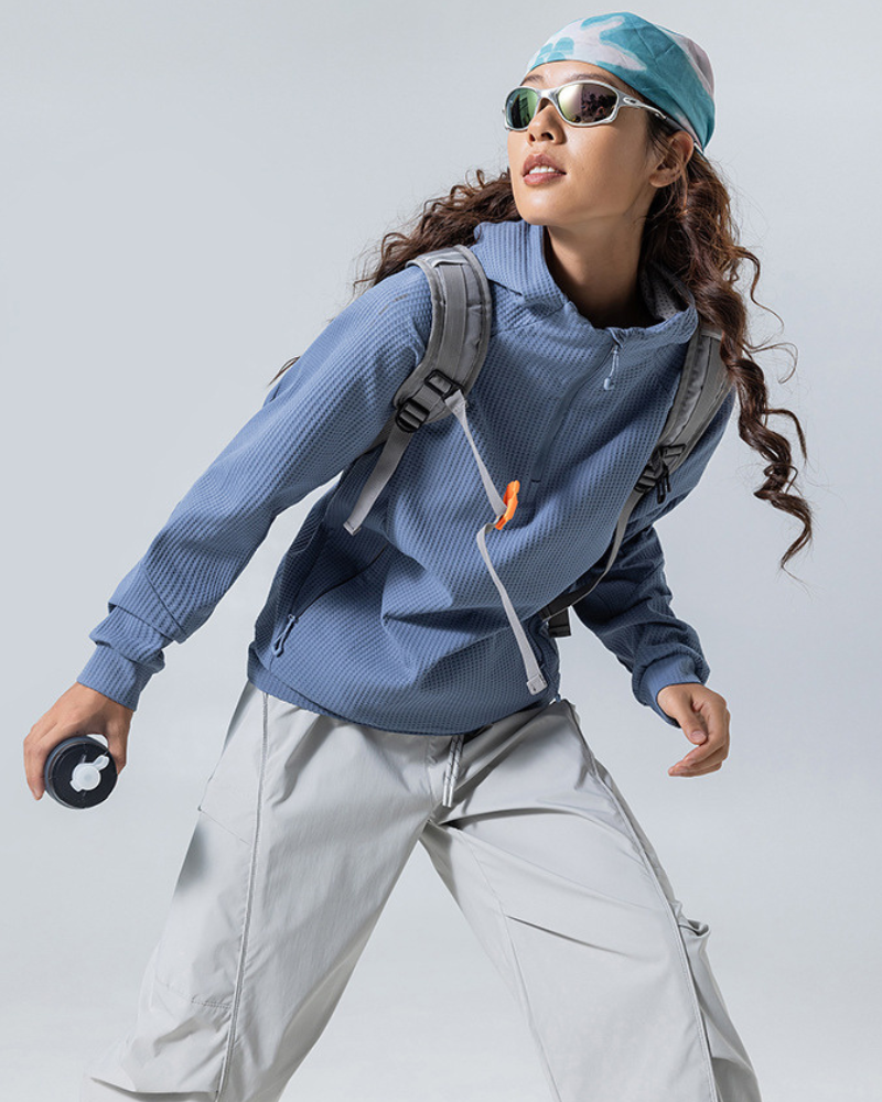 Outdoor Unisex Waffle Knit  Hiking Cycling Sports Hoodie