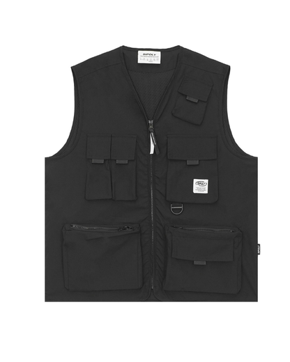 Outdoor Black Sleeveless Cargo Vest