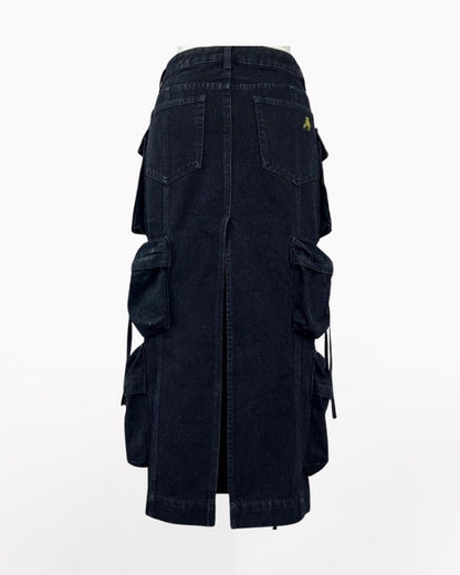 Oversize Pockets Denim Long Cargo Skirt