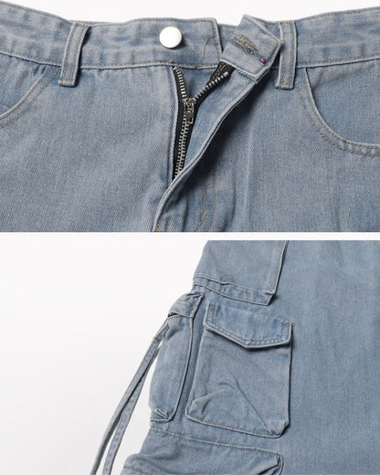 Oversize Pockets Denim Long Cargo Skirt