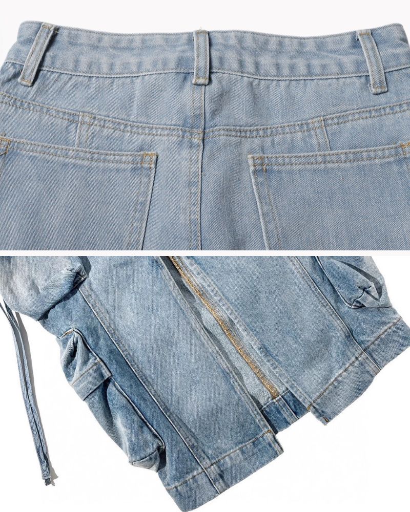 Oversize Pockets Denim Long Cargo Skirt