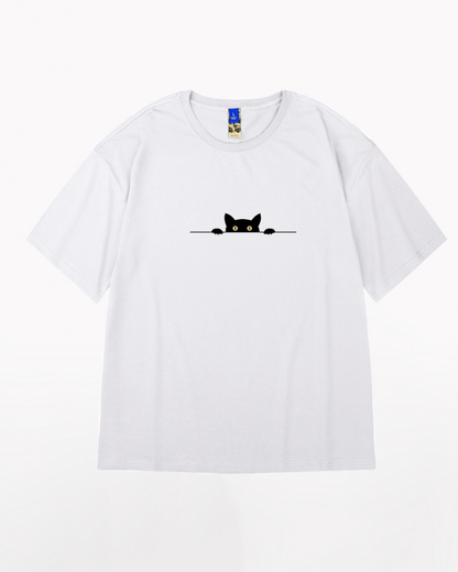 Oversize Streetwear Hide Cat Graphic T-Shirt
