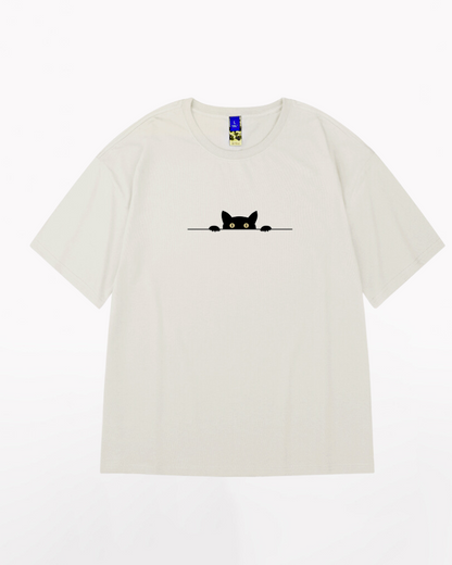 Oversize Streetwear Hide Cat Graphic T-Shirt