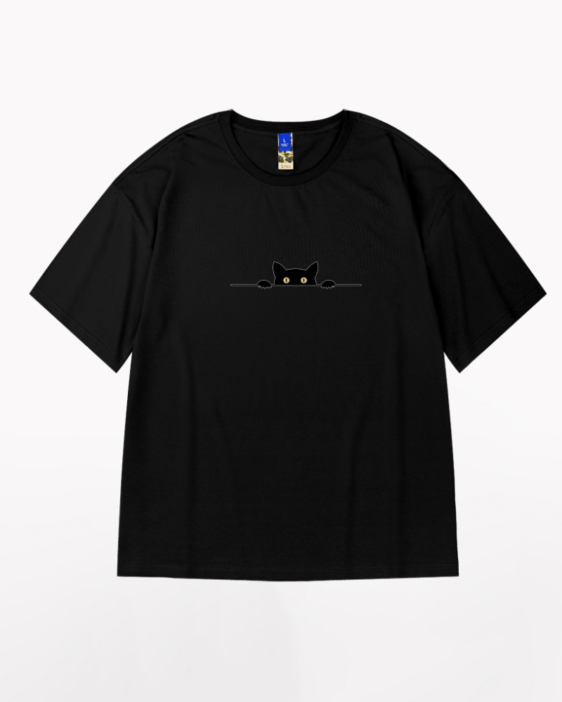 Oversize Streetwear Hide Cat Graphic T-Shirt