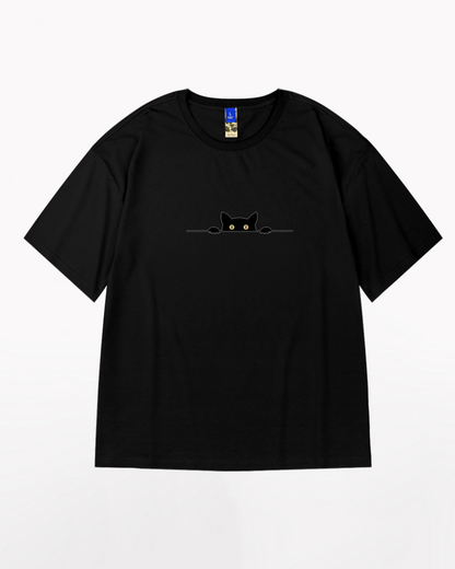 Oversize Streetwear Hide Cat Graphic T-Shirt