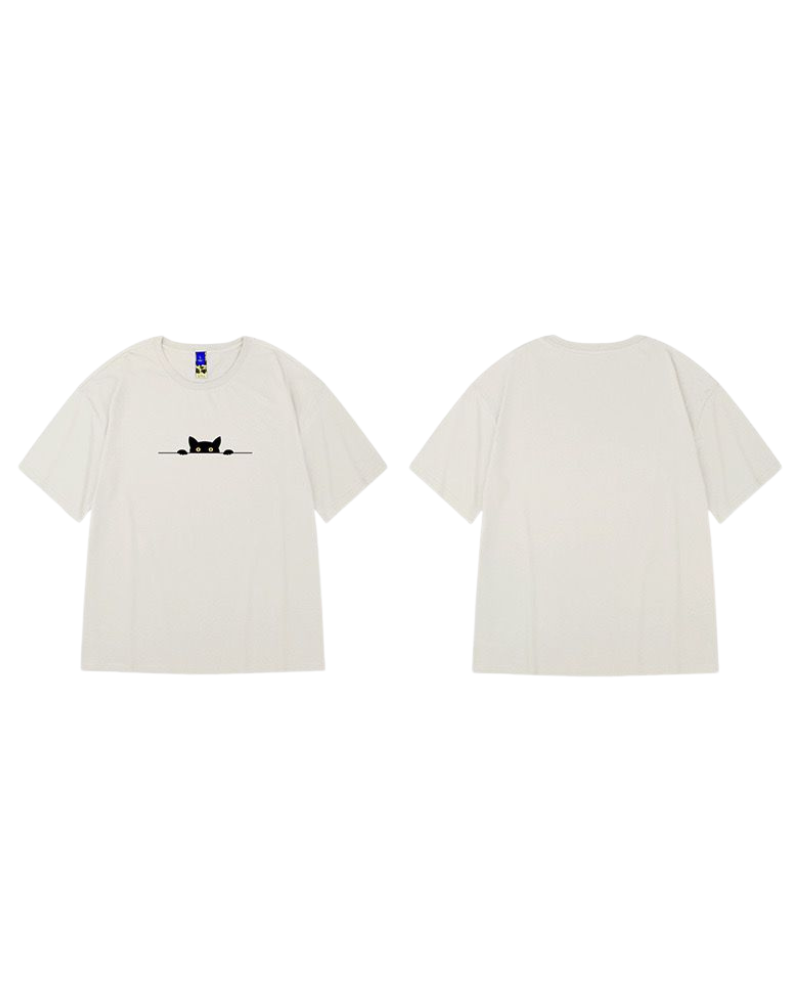 Oversize Streetwear Hide Cat Graphic T-Shirt