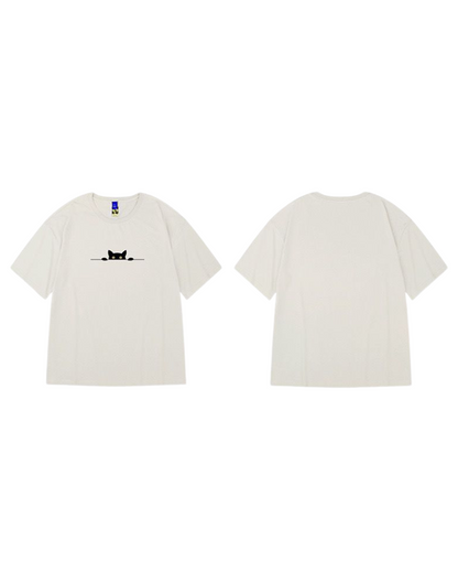 Oversize Streetwear Hide Cat Graphic T-Shirt