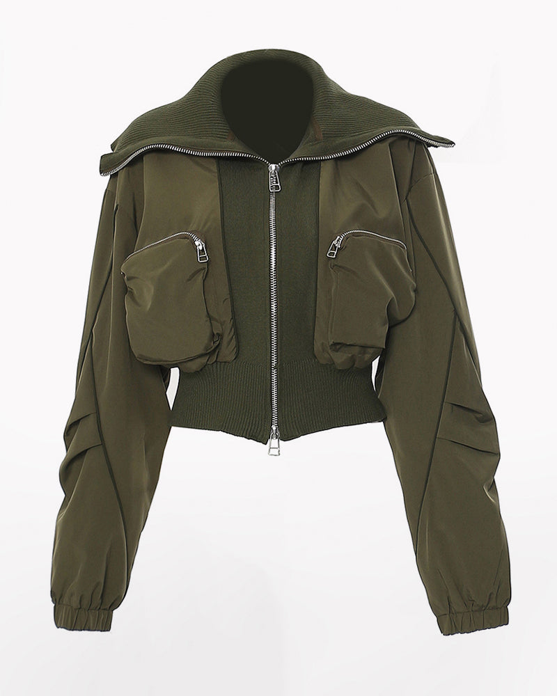 Oversized Collar Multi-pocket Baseball Jacket