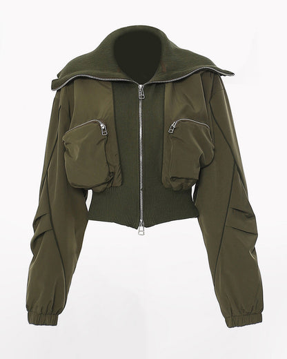 Oversized Collar Multi-pocket Baseball Jacket