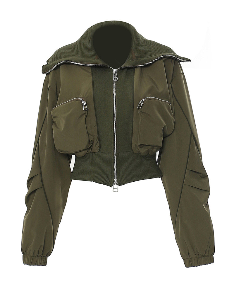 Oversized Collar Multi-pocket Baseball Jacket