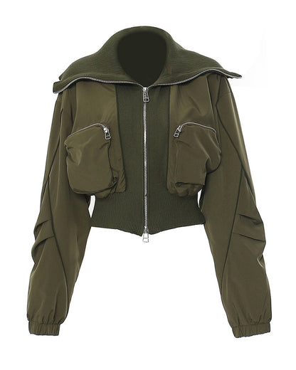 Oversized Collar Multi-pocket Baseball Jacket