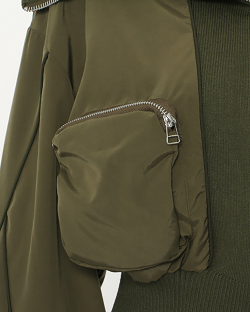 Oversized Collar Multi-pocket Baseball Jacket