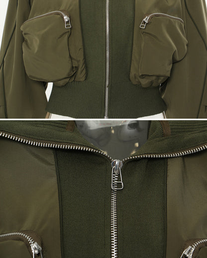 Oversized Collar Multi-pocket Baseball Jacket