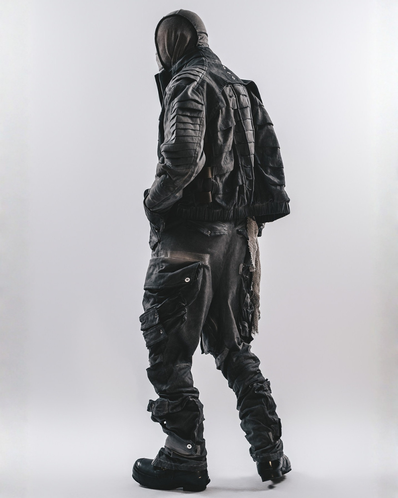 Post-Apocalyptic 3D Arc-Studded Distressed Cargo Pants
