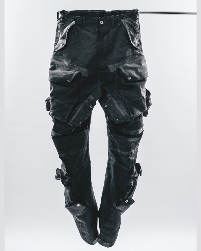 Post-Apocalyptic 3D Arc-Studded Distressed Cargo Pants
