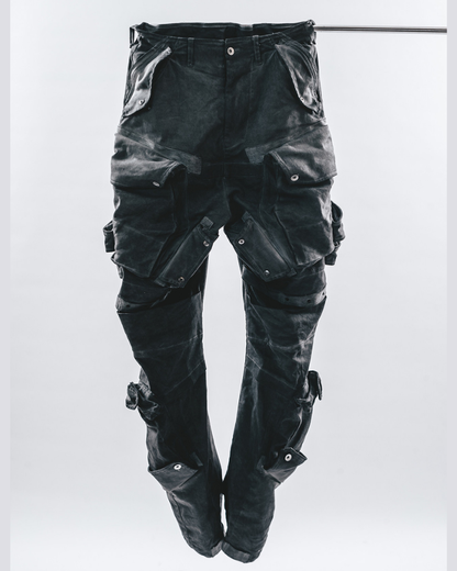 Post-Apocalyptic 3D Arc-Studded Distressed Cargo Pants