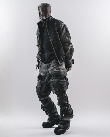 Post-Apocalyptic 3D Arc-Studded Distressed Cargo Pants