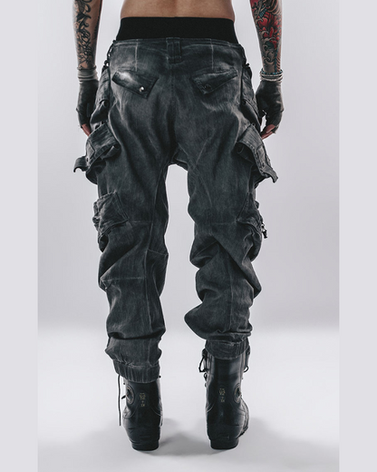 Post-Apocalyptic Dark-Wash Multi-Pocket Cargo Pants