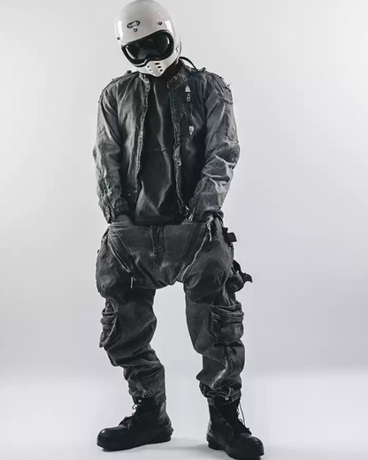 Post-Apocalyptic Dark-Wash Multi-Pocket Cargo Pants