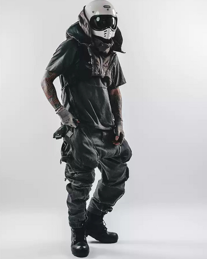 Post-Apocalyptic Dark-Wash Multi-Pocket Cargo Pants