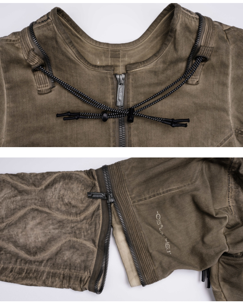 Post-Apocalyptic Distressed Removable Sleeve Utility Jacket