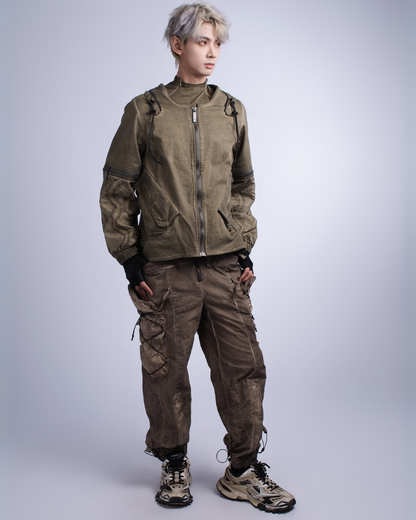 Post-Apocalyptic Distressed Removable Sleeve Utility Jacket