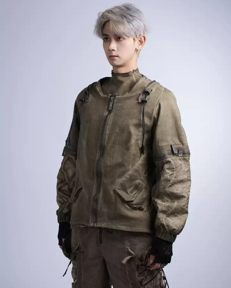Post-Apocalyptic Distressed Removable Sleeve Utility Jacket