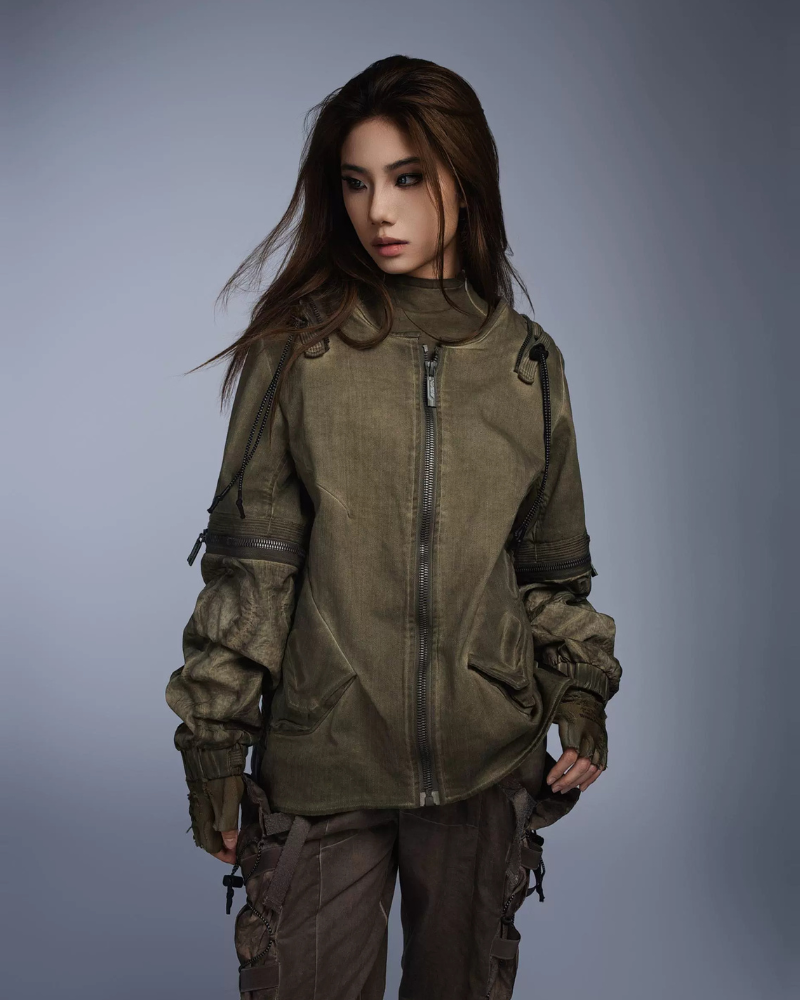 Post-Apocalyptic Distressed Removable Sleeve Utility Jacket