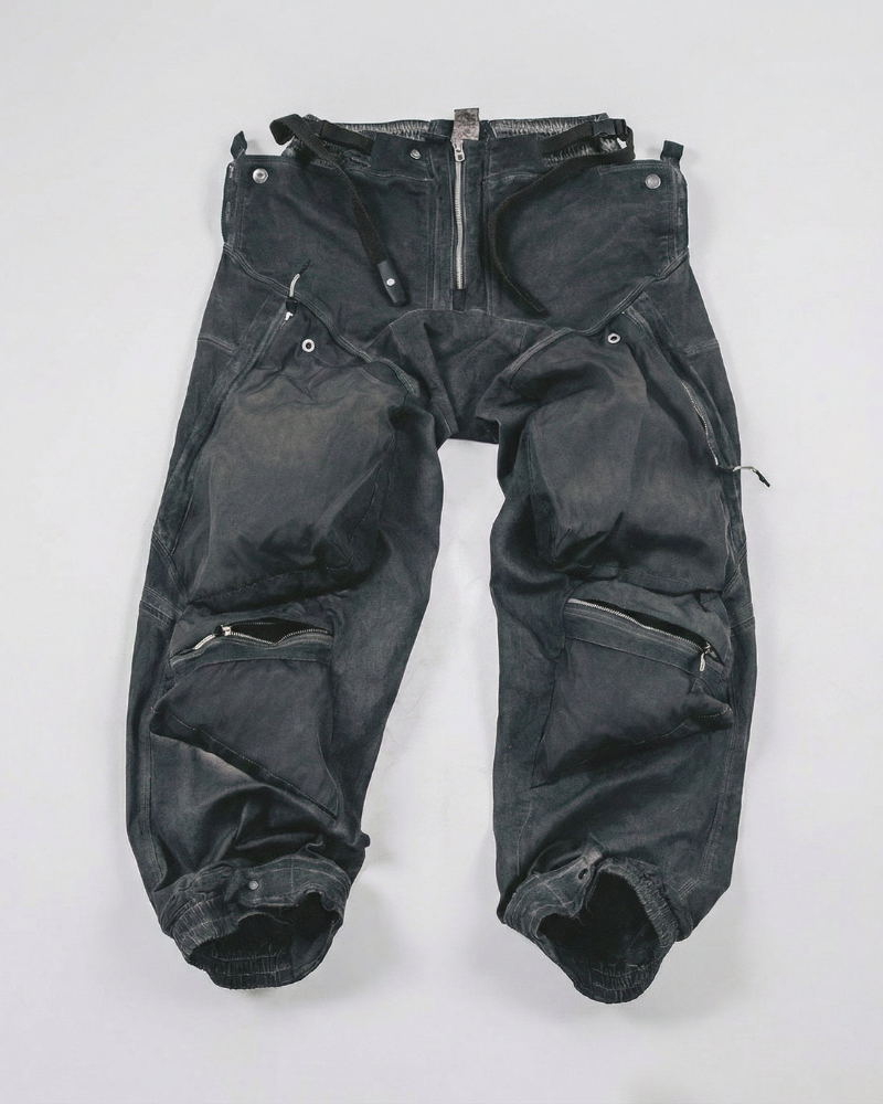 Post-Apocalyptic Washed 3D Panel Multi-Pocket Cargo Pants